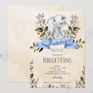 Elephant floral boy, baby shower-uitnodiging kaart