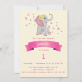Elephant Floral First Birthday Party Kaart (Voorkant)