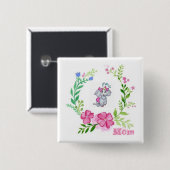 Elephant Floral mam Square Button (Voorkant /achterkant)