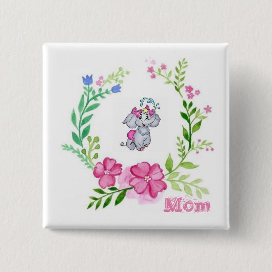 Elephant Floral mam Square Button (Voorkant)