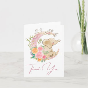 Elephant Floral Moon Baby shower Hartelijk dank Bedankkaart