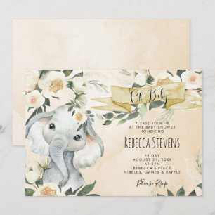 Elephant Floral Neutral baby shower Uitnodiging