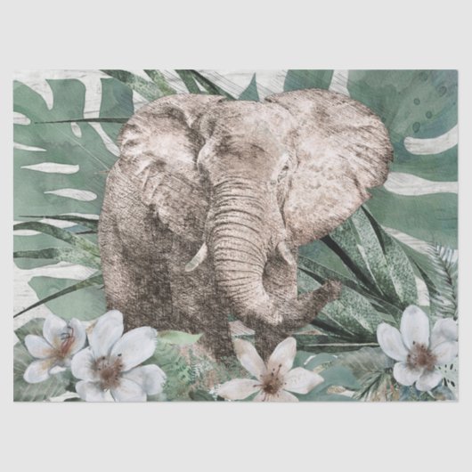 Elephant Floral Tropical Palm Waterverf Tissuepapier (Voorkant)
