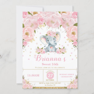 Elephant Floral verjaardagsfeestje uitnodiging tie