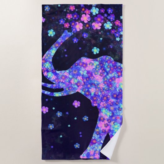 Elephant Flowers Beach Towel Spring Strandlaken (Voorkant)