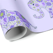 Elephant Flowers Paars Cadeaupapier (Rol Hoek)