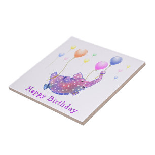 Elephant Flying Balloons Baby Birthda Ceramic Tege Tegeltje