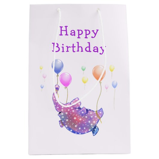 Elephant Flying met Balloons Gift Bag Medium Cadeauzakje (Voorkant)