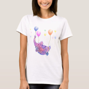 Elephant Flying T-Shirt Colorful Balloons
