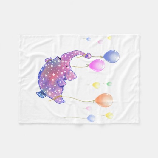 Elephant Flying with Balloons Baby Fleece Blanket (Voorkant (Horizontaal))