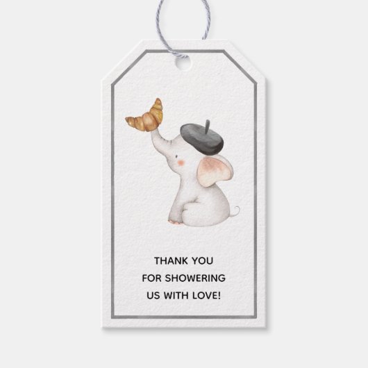 Elephant French Gender Neutral Baby shower Cadeaulabel (Voorkant)