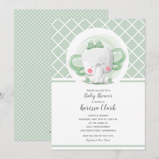 Elephant Gender Neutral Baby Shower Invitaties (Voorkant / Achterkant)