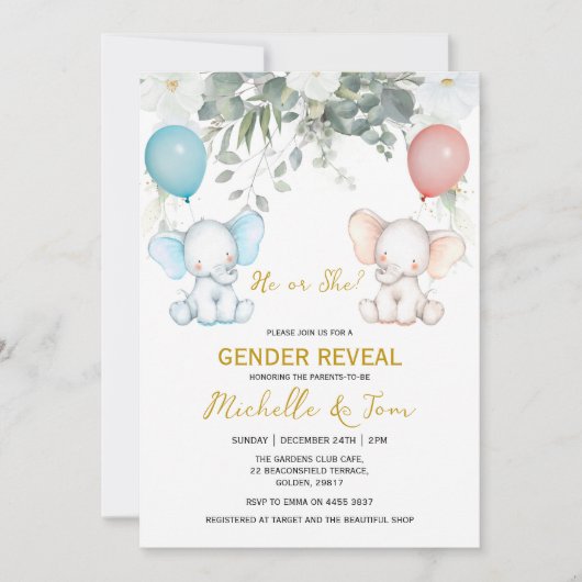 Elephant Gender Reopenbaart de uitnodiging van de (Voorkant)