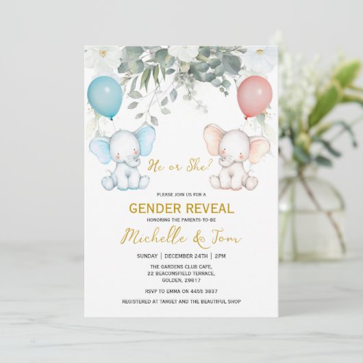 Elephant Gender Reopenbaart de uitnodiging van de  (Staand voorkant)