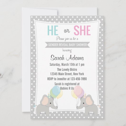 Elephant Gender Reopenbaart de uitnodiging van de  (Voorkant)