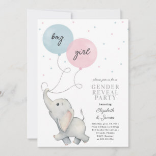 Elephant Gender Reveal Baby Invitation Kaart