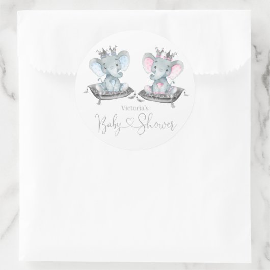 Elephant Gender Reveal Baby shower Ronde Sticker (Tas)