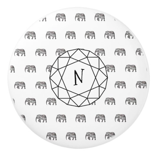 Elephant Geometric Monogram Black en White Keramische Knop (Voorkant)