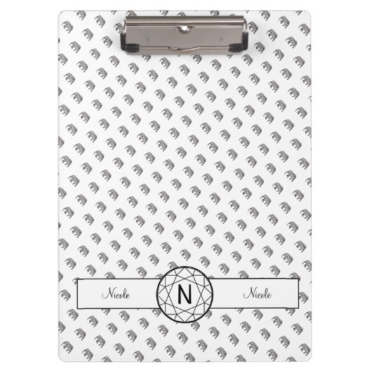 Elephant Geometric Monogram Black en White Klembord (Voorkant)
