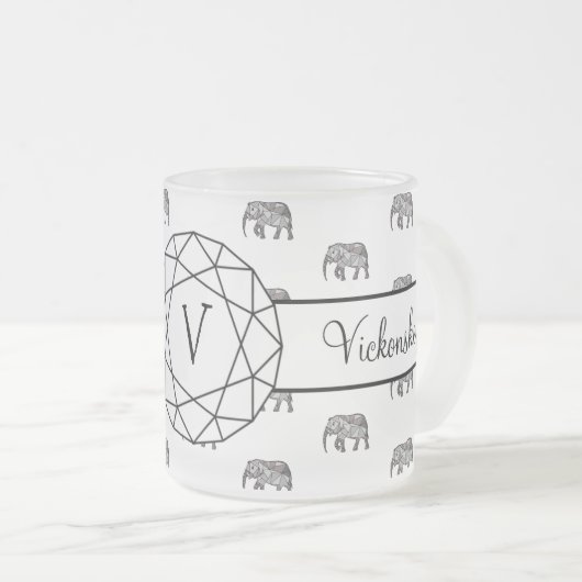 Elephant Geometric Monogram Black en White Matglas Koffiemok (Voorkant rechts)