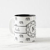 Elephant Geometric Monogram Black en White Tweekleurige Koffiemok (Voorkant links)