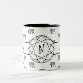 Elephant Geometric Monogram Black en White Tweekleurige Koffiemok (Center)