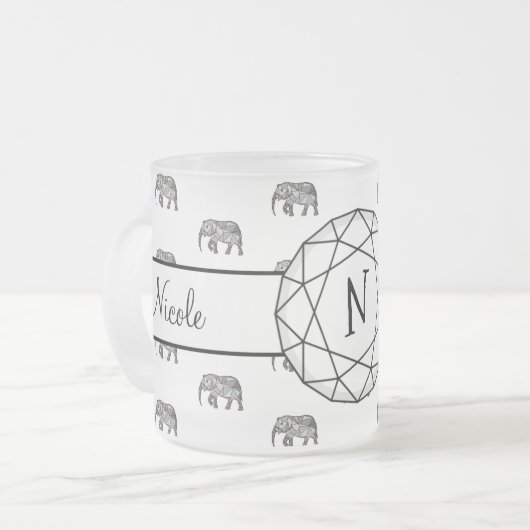 Elephant Geometric Monogram Black en White Two-T Matglas Koffiemok (Voorkant links)