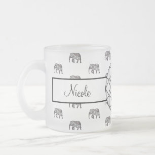 Elephant Geometric Monogram Black en White Two-T Matglas Koffiemok