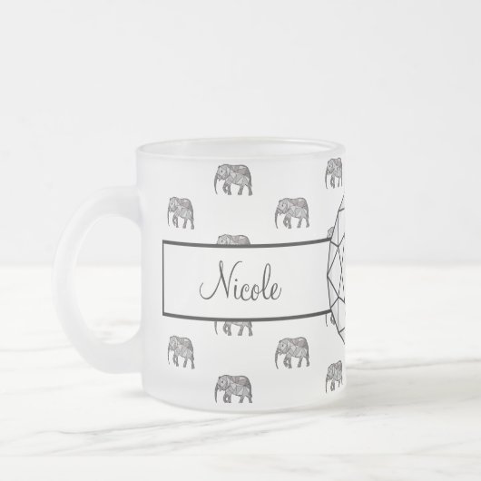 Elephant Geometric Monogram Black en White Two-T Matglas Koffiemok (Links)