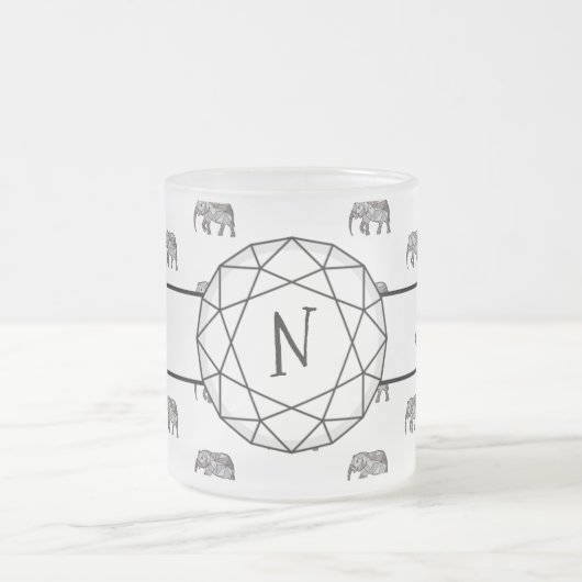 Elephant Geometric Monogram Black en White Two-T Matglas Koffiemok (Center)