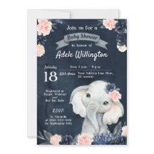 Elephant Gift Waterverf Floral Navy Pink Baby