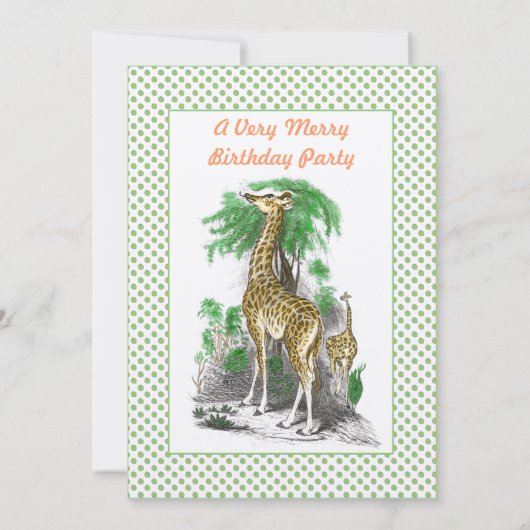 Eléphant Giraffe Anniversaire Invitation Green Dot (Dos)