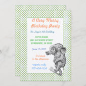 Eléphant Giraffe Anniversaire Invitation Green Dot (Devant / Derrière)