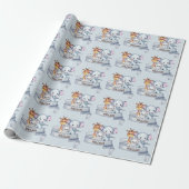 Elephant Giraffe Koala Blue Cadeaupapier (Uitgerold)