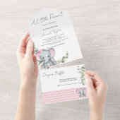 Elephant Girl Baby shower All In One Uitnodiging (Afscheurbaar)