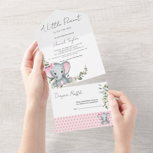 Elephant Girl Baby shower All In One Uitnodiging (Afscheurbaar)