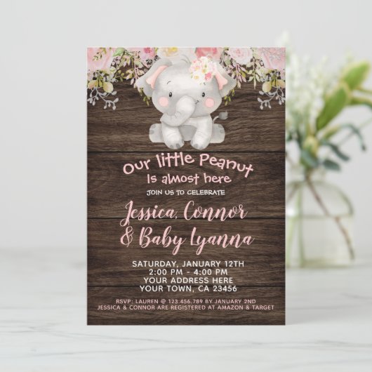 Elephant Girl Baby shower Kaart (Staand voorkant)