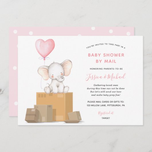 Elephant Girl Baby shower via Mail-uitnodiging Kaart (Voorkant / Achterkant)