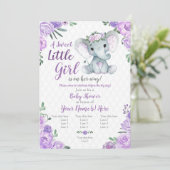Elephant Girl Invitation, Floral rustic, paars Kaart (Staand voorkant)