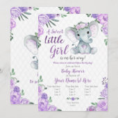 Elephant Girl Invitation, Floral rustic, paars Kaart (Voorkant / Achterkant)