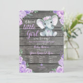 Elephant Girl Invitation, Floral rustic, paars Kaart (Staand voorkant)