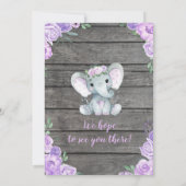 Elephant Girl Invitation, Floral rustic, paars Kaart (Achterkant)