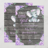 Elephant Girl Invitation, Floral rustic, paars Kaart (Voorkant / Achterkant)