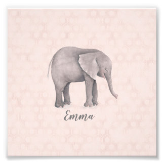 Elephant Girl met roze geometrische achtergrond Foto Afdruk