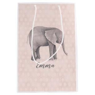 Elephant Girl met roze geometrische achtergrond Medium Cadeauzakje