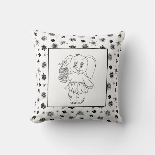 Elephant Girl Modern Baby voor kinderen, grijs zwa Kussen (Voorkant)