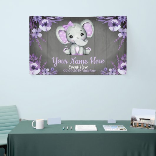 Elephant Girl Paars Bow Backdrop Banner Floral (Beurs)