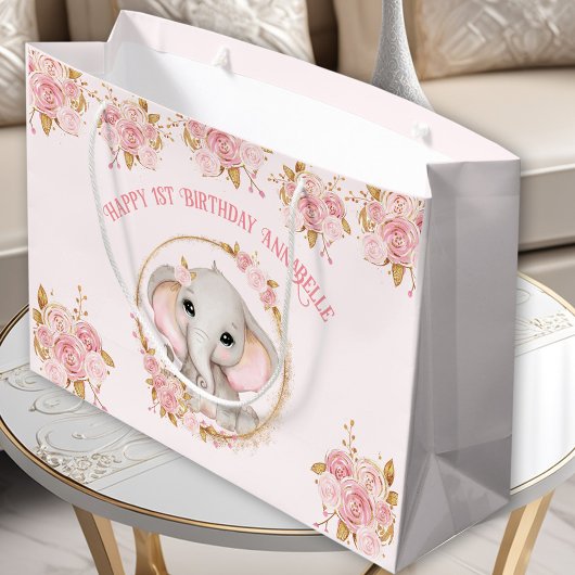 Elephant Girl rose 1er anniversaire Grand sac cade