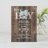 Elephant Golf Boy Rustic Barn Wood Baby shower Kaart (Staand voorkant)