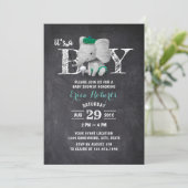 Elephant Golf Boy Rustic Chalkboard Baby shower Kaart (Staand voorkant)